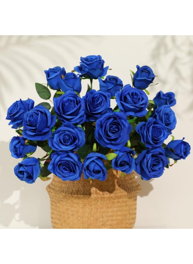 DUNISO 12PCS Artificial Silk Flowers, Bridal Wedding Bouquet, Realistic Roses Bouquet Long Stem for Home, Wedding Decoration, Party (Blue) - Image 4
